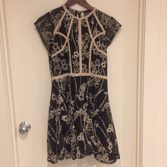 Free People Dresses & Skirts - Free People Black Mesh Dress w/ Cream Trim